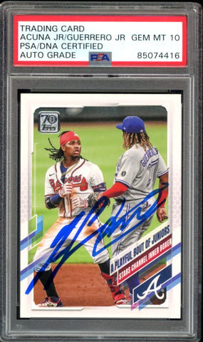 2021 Topps #61 Acuna Jr. & Guerrero Jr. On Card PSA/DNA Auto GEM MINT 10