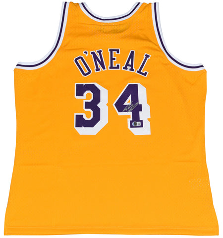 SHAQUILLE O'NEAL SIGNED LOS ANGELES LAKERS GOLD MITCHELL & NESS JERSEY BECKETT