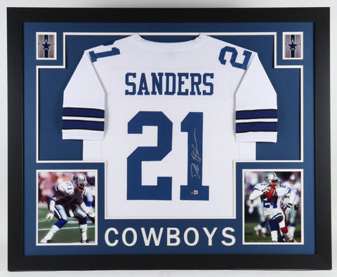 Deion Sanders Signed Dallas Cowboys 35x43 Framed Jersey (Beckett) All Pro D B