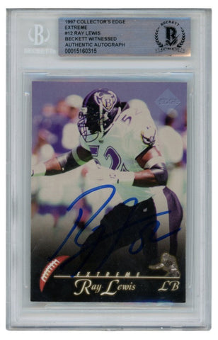 Ray Lewis Autographed 2007 Collectors Edge Extreme 12 Trading Card Beckett 52674