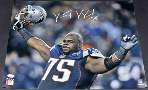 VINCE WILFORK SIGNED AUTOGRAPHED NEW ENGLAND PATRIOTS 16x20 PHOTO JSA
