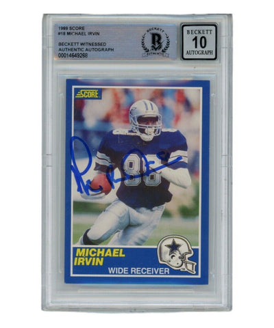 Michael Irvin Autographed/Signed 1989 Score #18 Card Beckett 39422