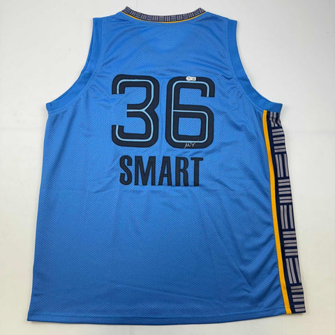 Autographed/Signed Marcus Smart Memphis Light Blue Basketball Jersey Beckett BAS