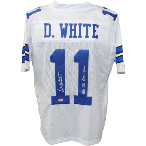 Danny White Autographed Pro Style White XL Jersey Insc. Beckett 44379