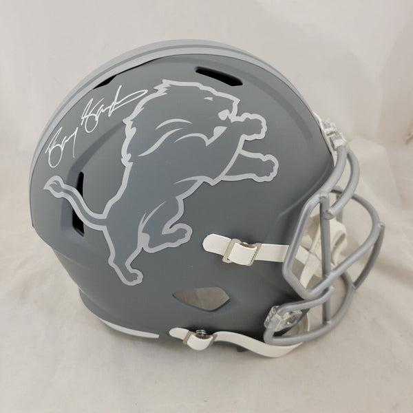 BARRY SANDERS SIGNED LIONS SLATE SPEED REPLICA HELMET BECKETT COA