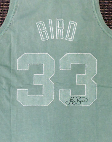 CELTICS LARRY BIRD AUTOGRAPHED GREEN M&N WASHED OUT JERSEY L BECKETT 177710