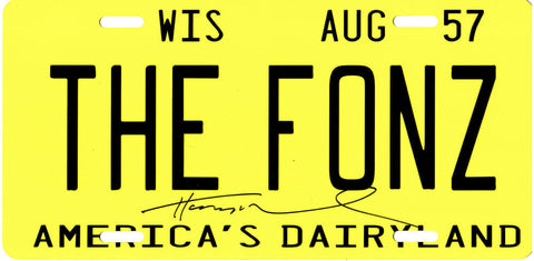 HENRY WINKLER Signed "THE FONZ" Wisconsin Yellow Comm. License Plate - SCHWARTZ
