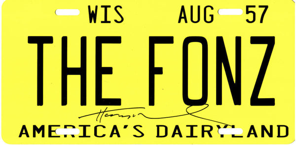 HENRY WINKLER Signed "THE FONZ" Wisconsin Yellow Comm. License Plate - SCHWARTZ