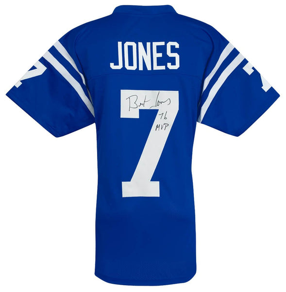 Bert Jones Signed Blue Throwback Custom Football Jersey w/76 MVP -(SCHWARTZ COA)