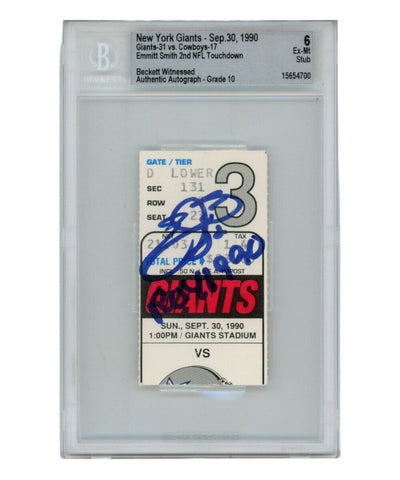 Emmitt Smith Autographed/Signed 9/30/90 "ROY" Slab Ticket Stub Beckett 40882