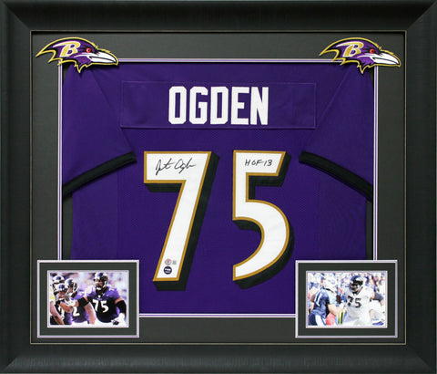 Jonathan Ogden "HOF 13" Signed Purple Pro Style Framed Jersey BAS Witnessed