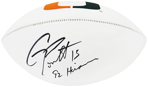 Gino Torretta Signed Miami Logo White Panel Football w/92 Heisman - (SS COA)