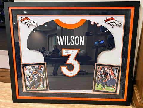 Russell Wilson Autographed Denver Broncos Nike Navy Jersey Framed Fanatics COA
