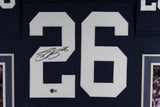 SAQUON BARKLEY (Penn State blue SKYLINE) Signed Autograph Framed Jersey Beckett