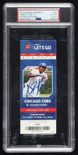 Kris Bryant Signed 2015 Chicago Cubs Major League Debut Game Ticket PSA 6/ PSA 9
