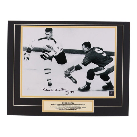 Bobby Orr Signed 14x18 Boston Bruin Matted Photo Display (Orr COA) w/Gordie Howe