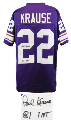 Paul Krause (VIKINGS) Signed Purple Custom Football Jersey w/81 INT - (SS COA)