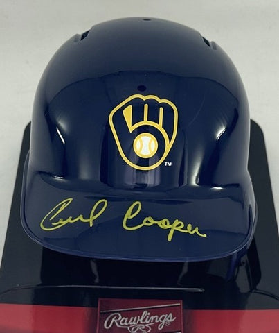Milwaukee Brewers CECIL COOPER Signed Rawlings BLUE Mini Helmet AUTO - BAS