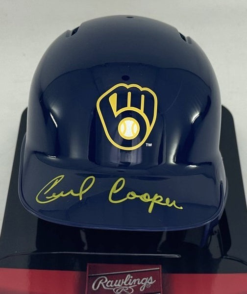 Milwaukee Brewers CECIL COOPER Signed Rawlings BLUE Mini Helmet AUTO - BAS