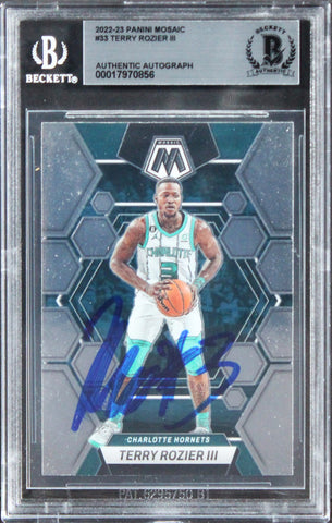 Hornets Terry Rozier III Signed 2022 Panini Mosaic #33 Card BAS Slabbed