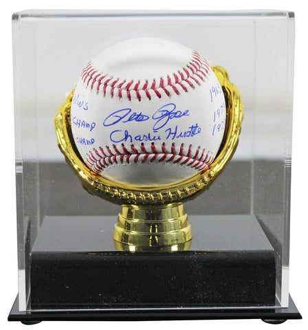 Reds Pete Rose "Career Stat" Authentic Signed Oml Baseball w/ Case BAS Witnessed
