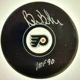 Bill Barber Signed Philadelphia Flyers Logo Puck Inscribed "HOF 90" (Fanatics)