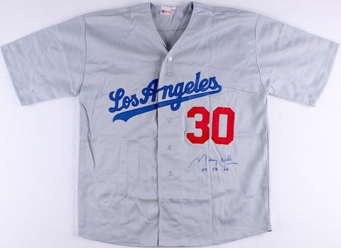 Maury Wills Signed Los Angeles Dodgers Jersey Inscribed "104 SB '62" (PA COA) 2B