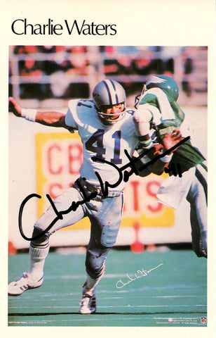 Charlie Waters Autographed Dallas Cowboys Mini Poster 10/50 BAS 46140