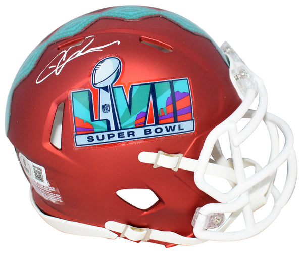 CHRIS JONES SIGNED KANSAS CITY CHIEFS SUPER BOWL 57 LVII MINI HELMET BECKETT