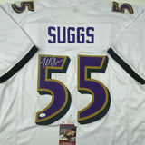 Autographed/Signed Terrell Suggs Baltimore White Football Jersey JSA COA Auto
