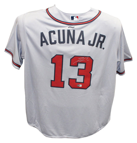 Ronald Acuna Autographed/Signed Atlanta Braves Grey Jersey Beckett 40581