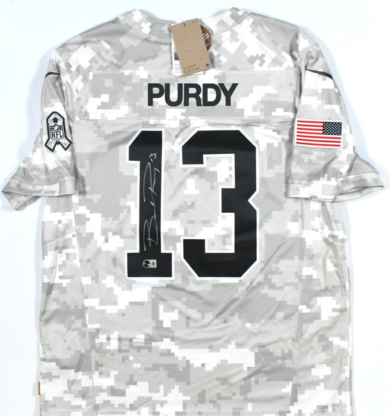 Brock Purdy Autographed 49ers Salute to Service Nike Game Jersey - Beckett W L