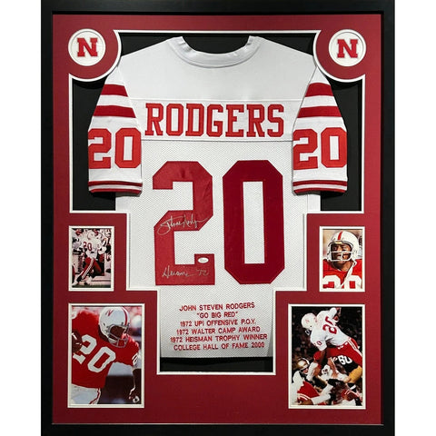Johnny Rodgers Autographed Signed Framed Stat Nebraska Heisman Jersey JSA
