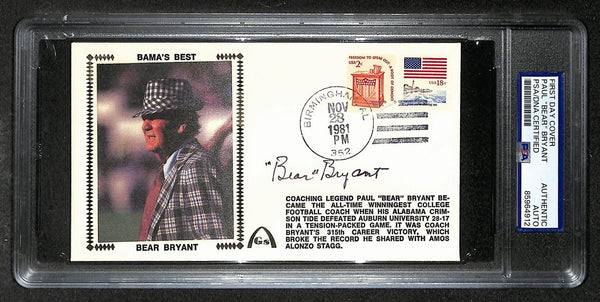 Paul "Bear" Bryant HOF Signed/Autographed FDC Envelope Alabama 1981 PSA 213996