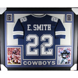 Emmitt Smith Autographed Pro Style Blue XL Framed Jersey 35x43 Beckett 53080