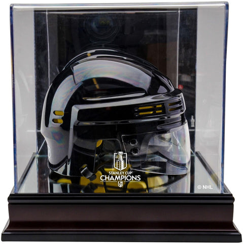 Golden Knights 2023 Stanley Cup Champs Mahogany Mini Helmet Logo Display Case