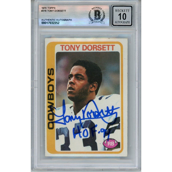 Tony Dorsett Autographed 1978 Topps #315 HOF 10 Grade Card Beckett 46486