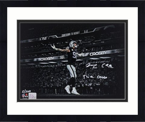 FRMD Maxx Crosby Raiders Signed 11x14 Arms Out Spotlight Photo w/Insc-LE 100