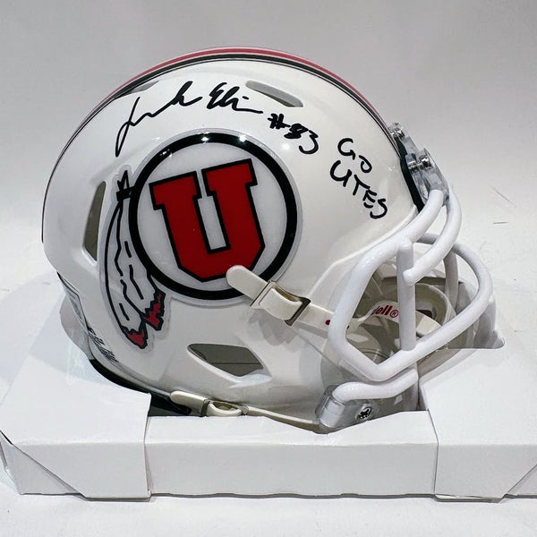 Jonah Elliss Autographed Utah Utes White Mini Helmet Inscribed "Go Utes" BAS COA