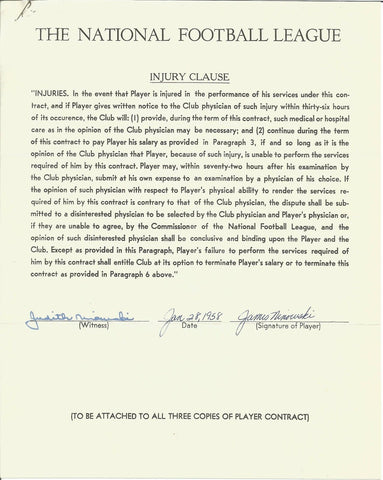 Jim Ninowski Cleveland Browns Signed/Autographed 1958 NFL Injury Clause 150382