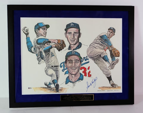 Sandy Koufax Autographed 16x20 Drawing Photo Framed Beckett LOA