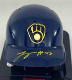 Milwaukee Brewers LOGAN HENDERSON Signed Rawlings BLUE Mini Helmet AUTO - BAS