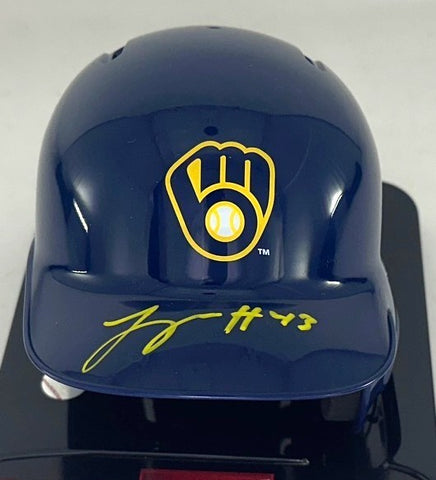 Milwaukee Brewers LOGAN HENDERSON Signed Rawlings BLUE Mini Helmet AUTO - BAS