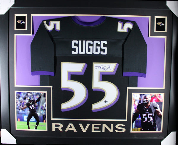 TERRELL SUGGS (Ravens black SKYLINE) Signed Autographed Framed Jersey Beckett