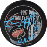 Larry Murphy Autographed Detroit Red Wings 1997 SC Champs Puck HOF JSA 53975