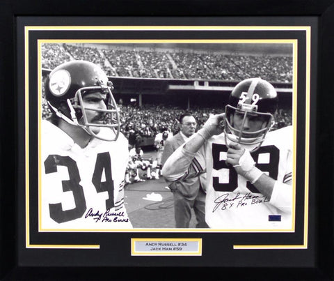 JACK HAM & ANDY RUSSELL SIGNED PITTSBURGH STEELERS 16x20 FRAMED PHOTO JSA