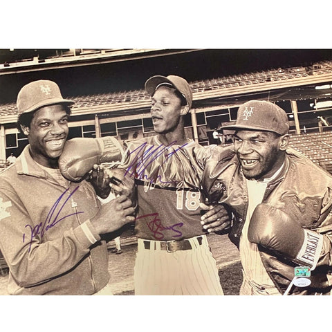 Autographed/Signed Mike Tyson Darryl Strawberry Gooden 16x20 Photo JSA COA