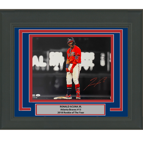 Framed Autographed/Signed Ronald Acuna Jr. Atlanta Braves 16x20 Photo JSA COA #7