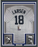 FRAMED Signed DON LARSEN 35x39 New York Pinstripe Jersey JSA COA