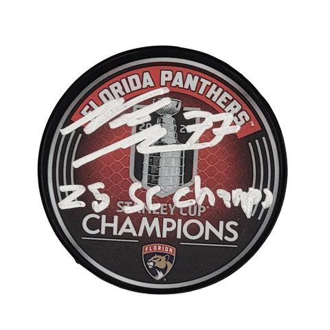 Niko Mikkola Signed Panthers 2025 Stanley Cup Champions Puck W/ 25 SC Champs BAS